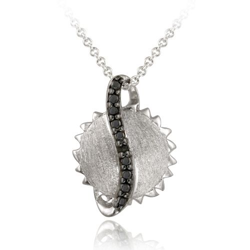 Sterling Silver Black Diamond Accent Brushed Sonne Halskette