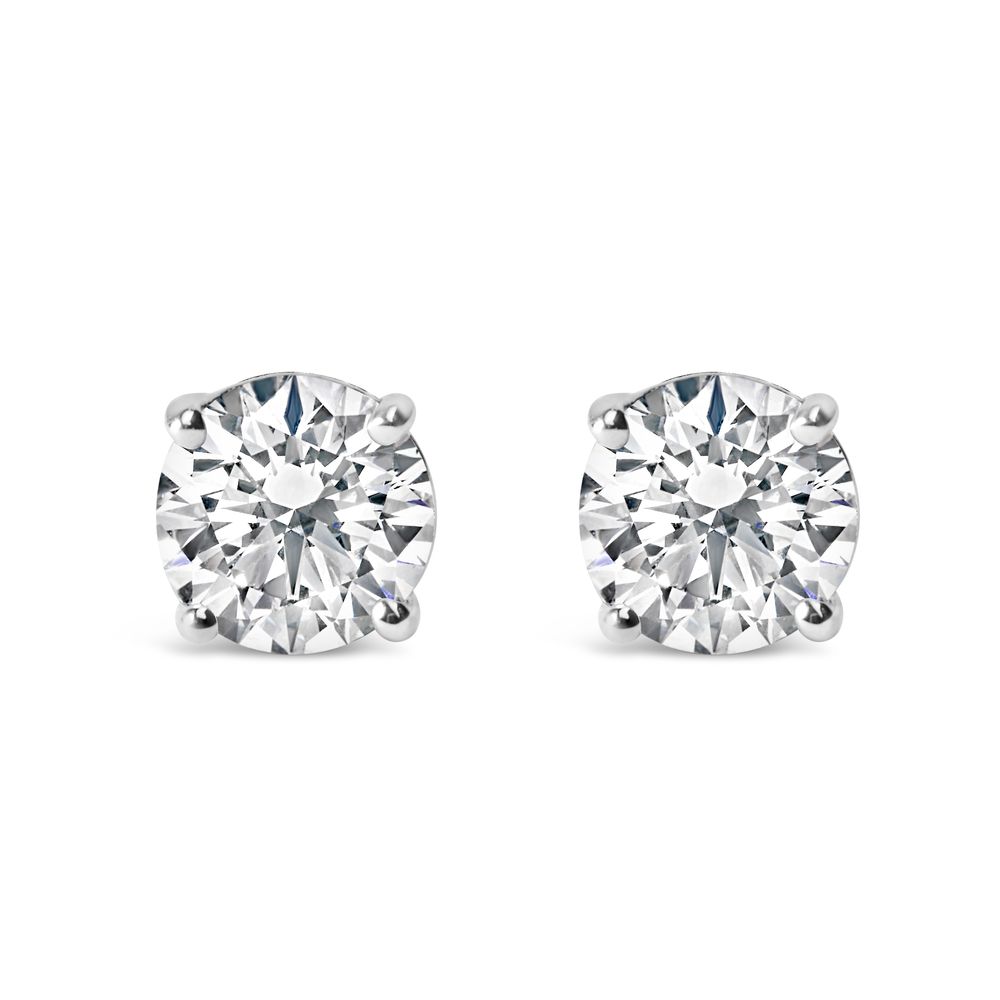 AGS zertifiziertes 14K Weißgold 1.0 Cttw 4 - Prong-Set Brilliant Round-Cut Solitaire Diamond Push Back Stud Ohrringe (H-I Farbe, SI2 - I1 Klarheit)