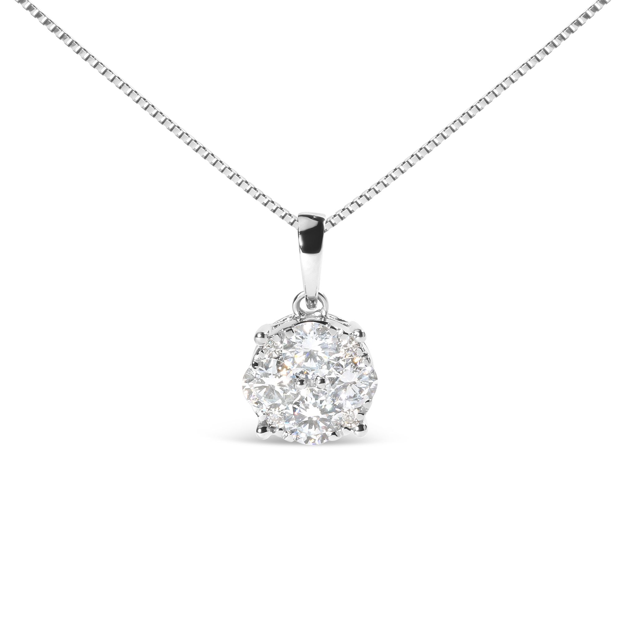 14k Weiß 1.00 Cttw Lab Grown Diamant Cluster Anhänger 18