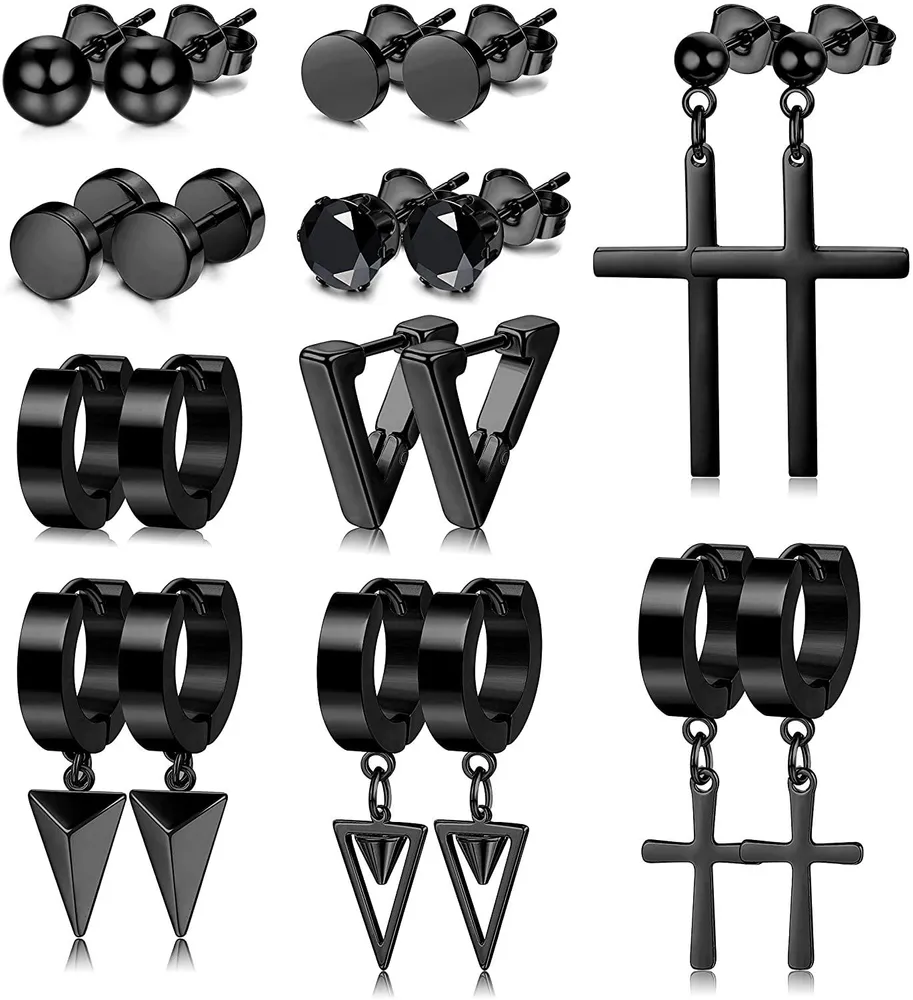 10 Paare Edelstahl Stud Ohrringe Set für Männer Kreuz Dreieck Dangle Ohrringe Scharnier Hoop Ohrringe Punk
