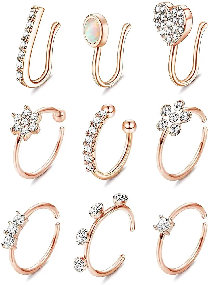 Falsche Nase Ring Hoop Stud Edelstahl Faux Nase Piercing Schmuck Clip auf Nasenring für Frauen Männer Nicht-Piercing Nasenring