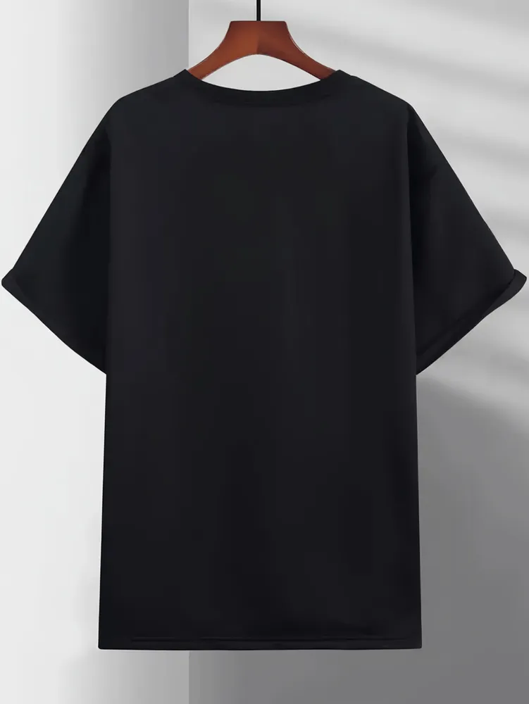 Männer Brief Muster gedruckte T-Shirt - Weicher runder Hals, bequemer Pass, leicht elastisches gestricktes Gewebe, Casual Sommer-T - Shirt
