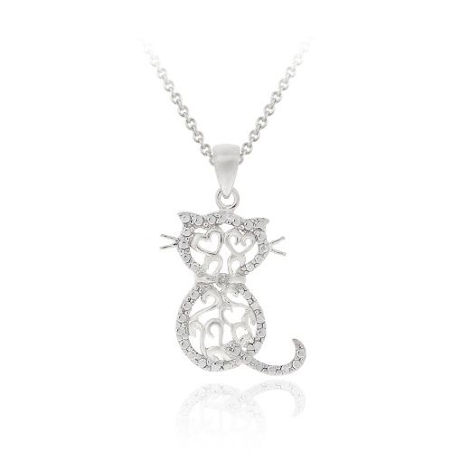 Sterling Silber Diamant Akzent Filigree Katze Anhänger