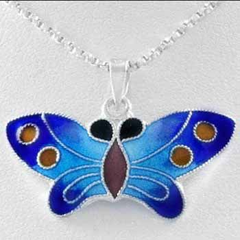 Sterling Silber Enamel Blau Schmetterling Anhänger
