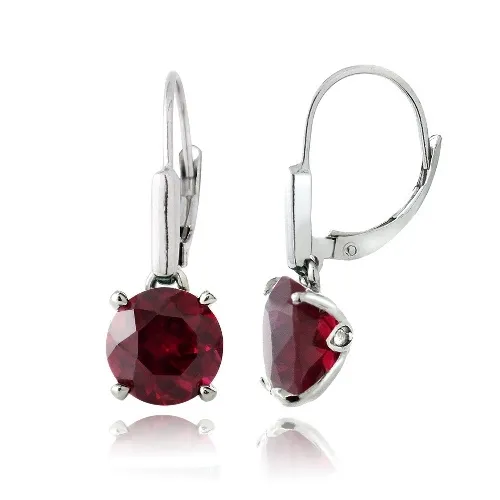 Sterling Silber 4,5 Karat geschaffen Ruby Round Leverback Ohrringe