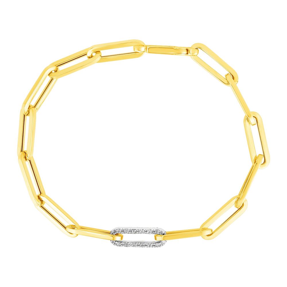14 Karat gelbes Gold Paperclip Chain Armband mit Diamant Link