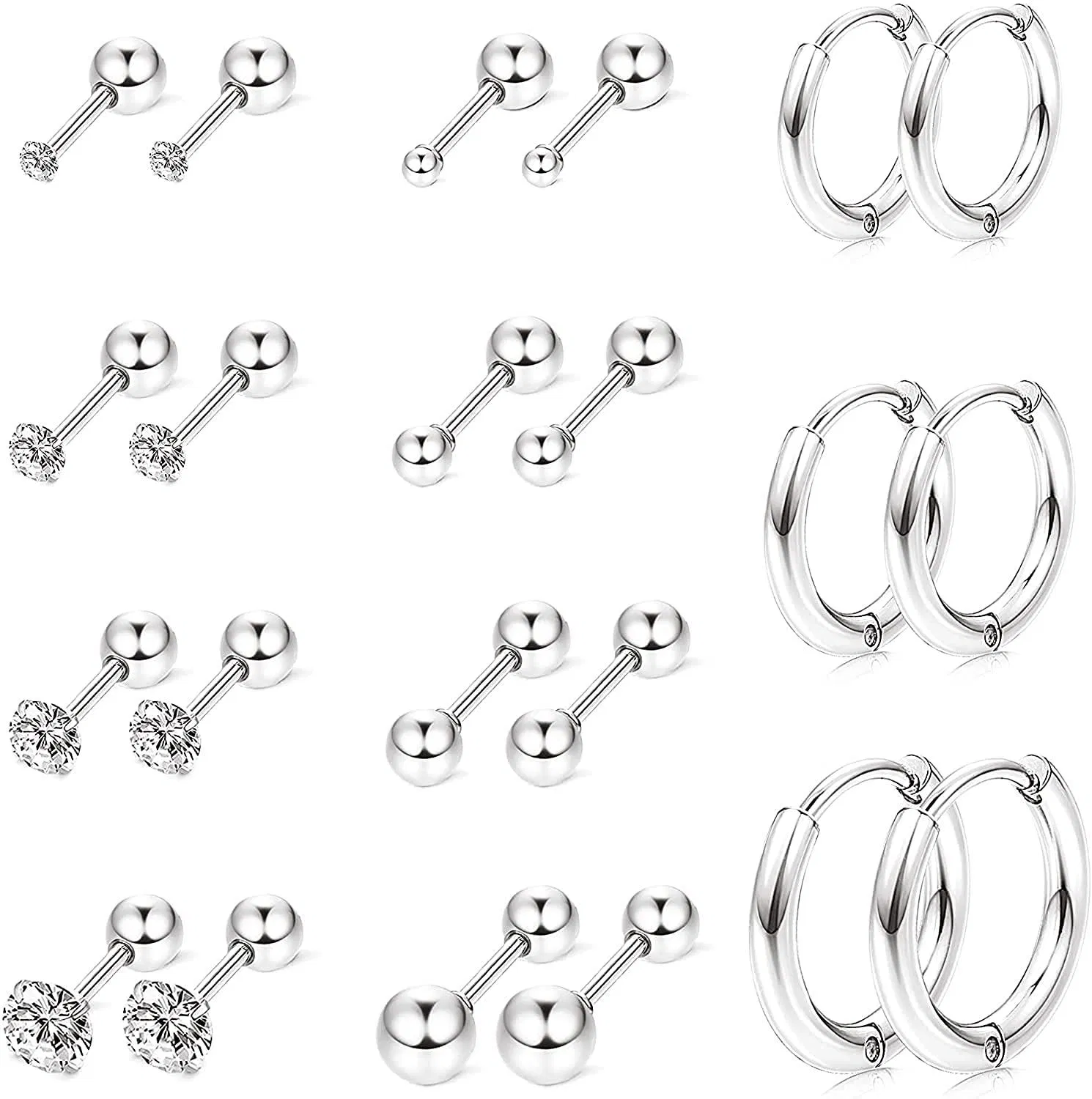 11 Paare Edelstahl Cartlidge Cubic Zirkonia Ohrringe Ball Stud für Frauen Helix Ohrring Set Tragus Ohrring Flat Ball Back Screwback Helix Ohrringe