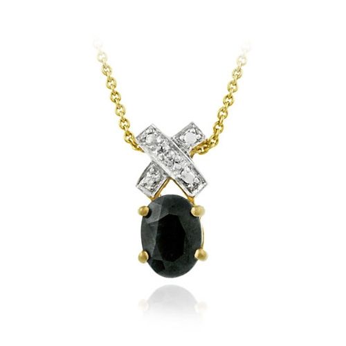 18 Karat Gold über Sterling Silber 1,5 Karat Saphir Diamant Akzent X Oval Halskette
