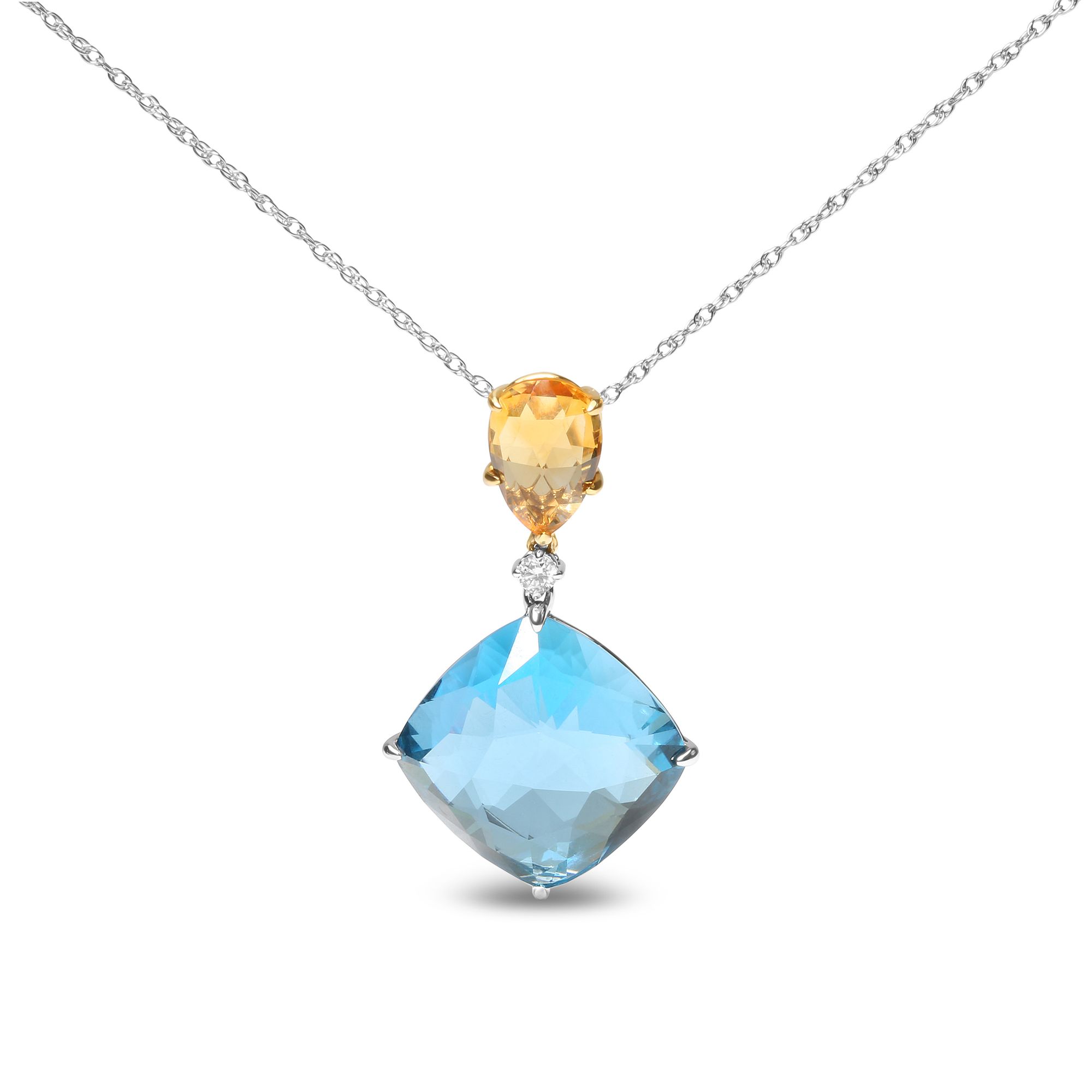 18K Weiß - und Gelbgold Diamanten Akzent und Gelb Citrine und Himmelblau Topaz Dangle Drop 18