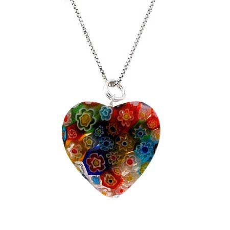 Murano Glas Sterling Silber Perle Multi-Color Millefiori Blumenherz Anhänger