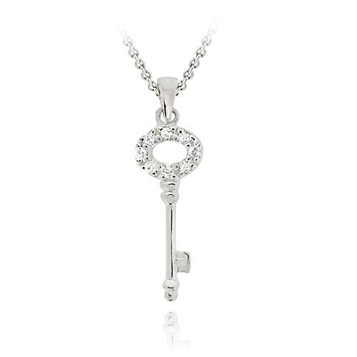 Sterling Silber Designer inspiriert CZ Oval Mini Key Pendant