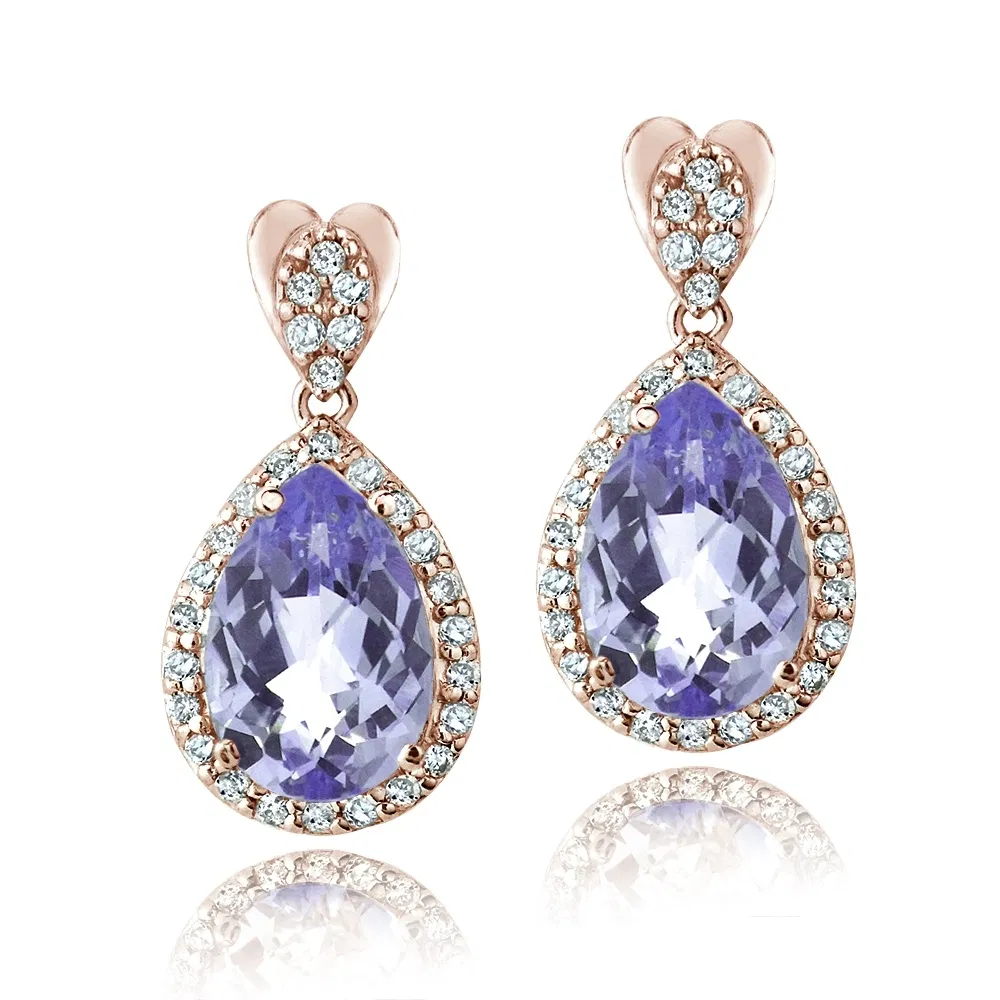 Rose Gold Tone 5.5ct Amethyst & CZ Teardrop Dangle Ohrringe