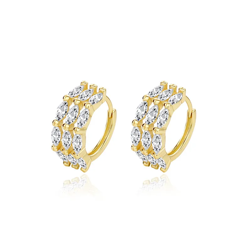 925 Sterling Silber Persönlichkeit Zirkon Ohrringe Damen Drei Reihen Diamant Ohrringe