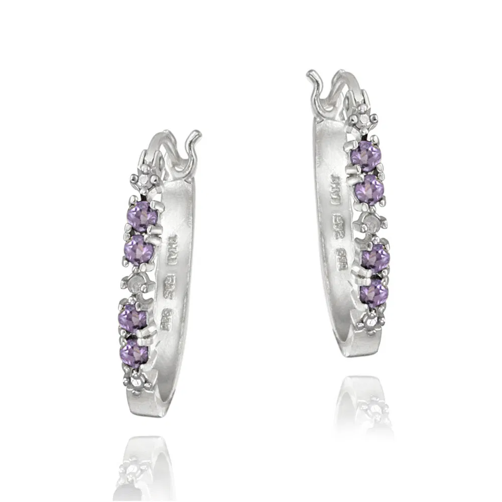 Sterling Silber Amethyst & Diamond Accent Hoop Ohrringe