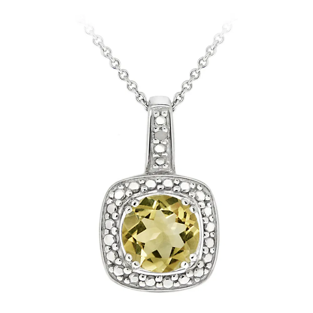 Sterling Silber Citrine & Diamond Accent Quadrat Anhänger, 18
