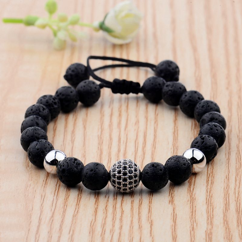 CZ Zircon Pflaster Lava Weben Armband Männer Perlen