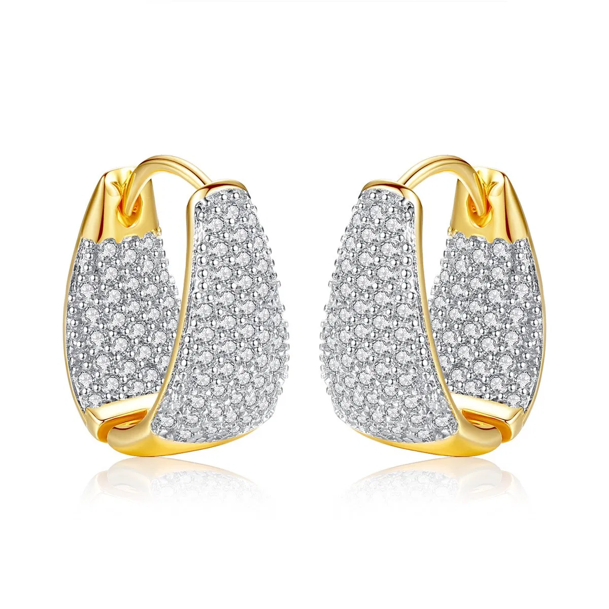 Damen Diamant Curved Ohrringe, Bling Elegant Luxurious Round Diamond Ohrringe, Statement Sparkling Ohrringe