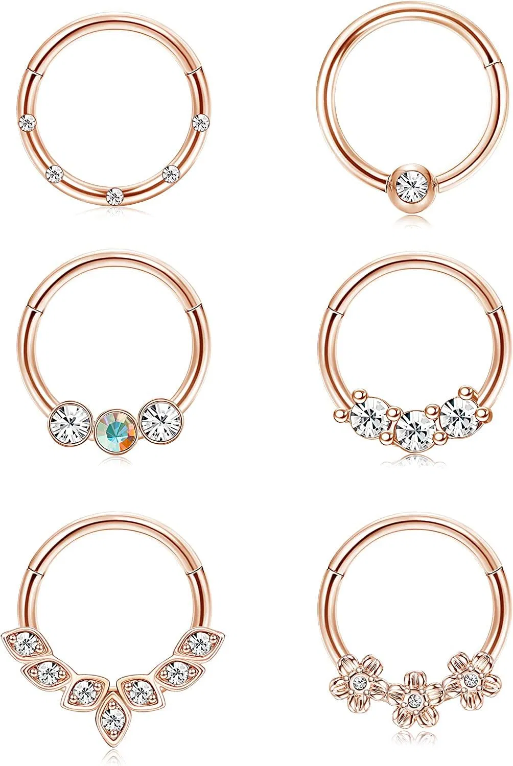 6pcs 16G Septum Clicker Ringe für Frauen Chirurgische CZ Knorpel Helix Tragus Hoop Daith Ohrringe Nasen Hoop Ringe Retener Körper Piercing Schmuck