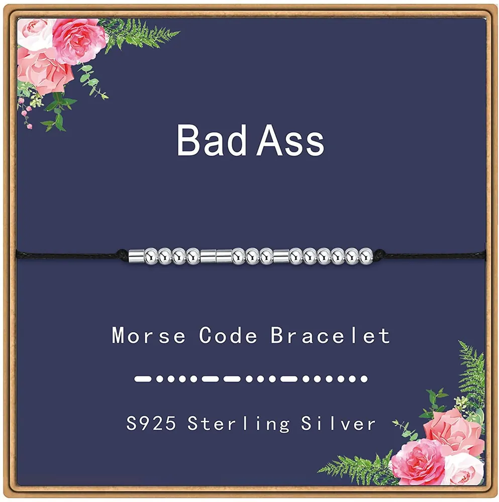 Morse Code Armbänder für Frauen Männer 925 Sterling Silber Perlen auf Seidenseide Inspirationsgeschenk für die Familie Beste Freunde Paare