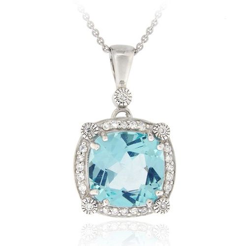 Sterling Silber 7,55 CT. TGW Blue Topaz & CZ Square Anhänger
