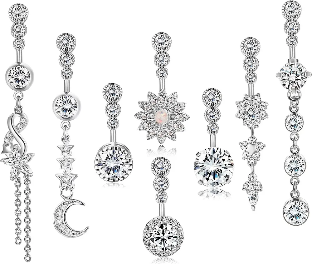 14G 316L Chirurgische Stahl Dangle Bauchknopfringe für Frauen Clear CZ Nabelringe Bauchringe Bauch Piercing Schmuck 8pcs