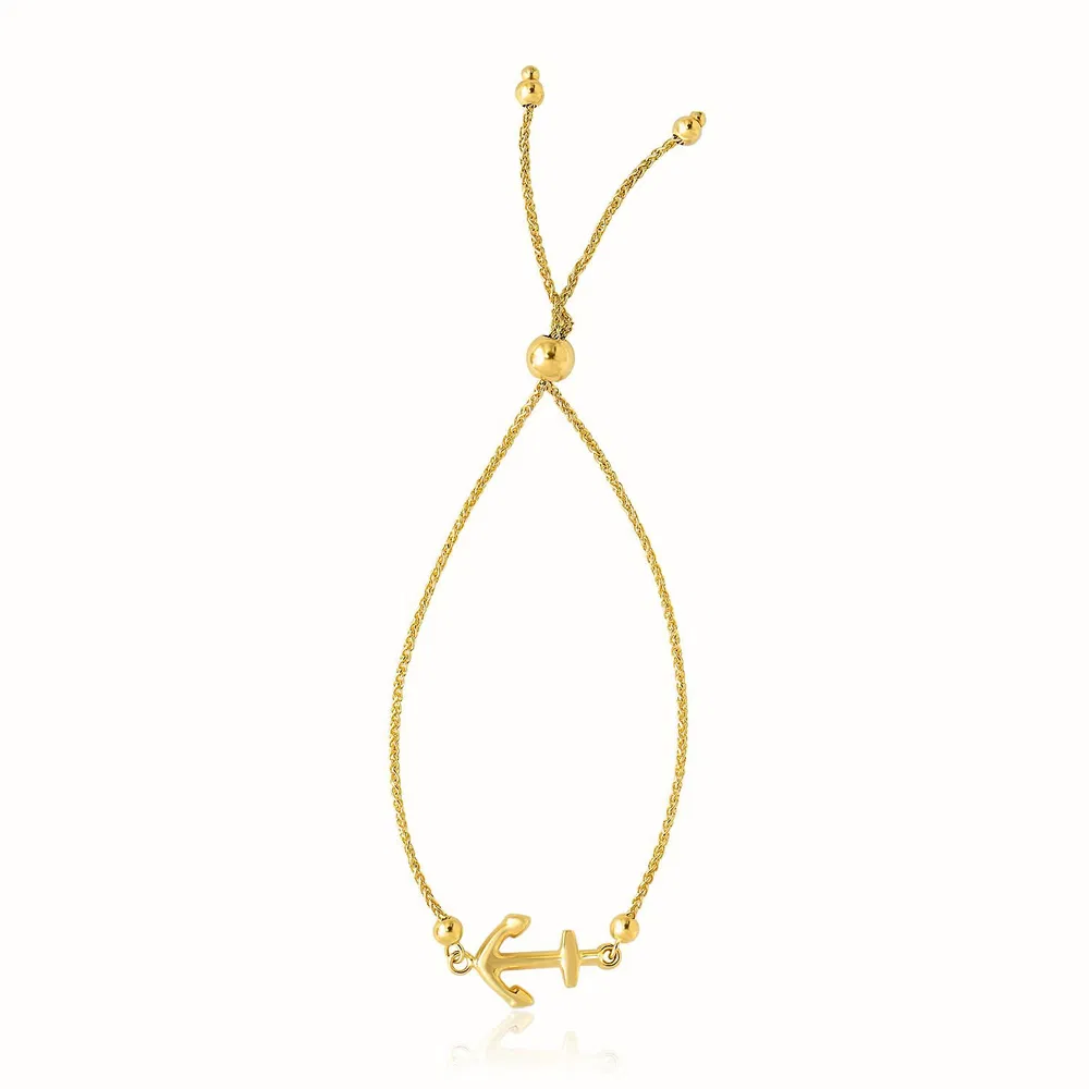 14 Karat Gelbgold Anker Design verstellbares Lariat Armband