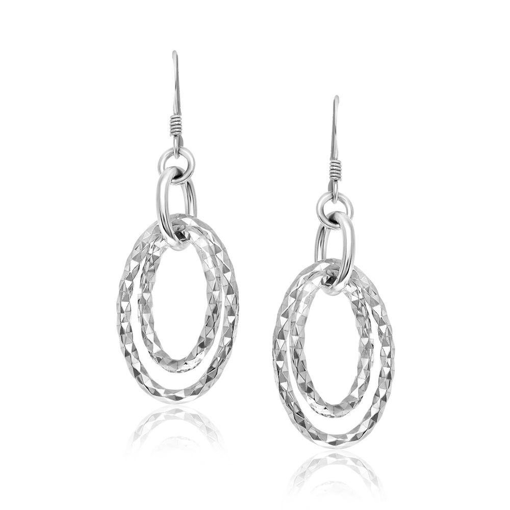 Sterling Silber Textured Dual Open Oval Style Hanging Ohrringe