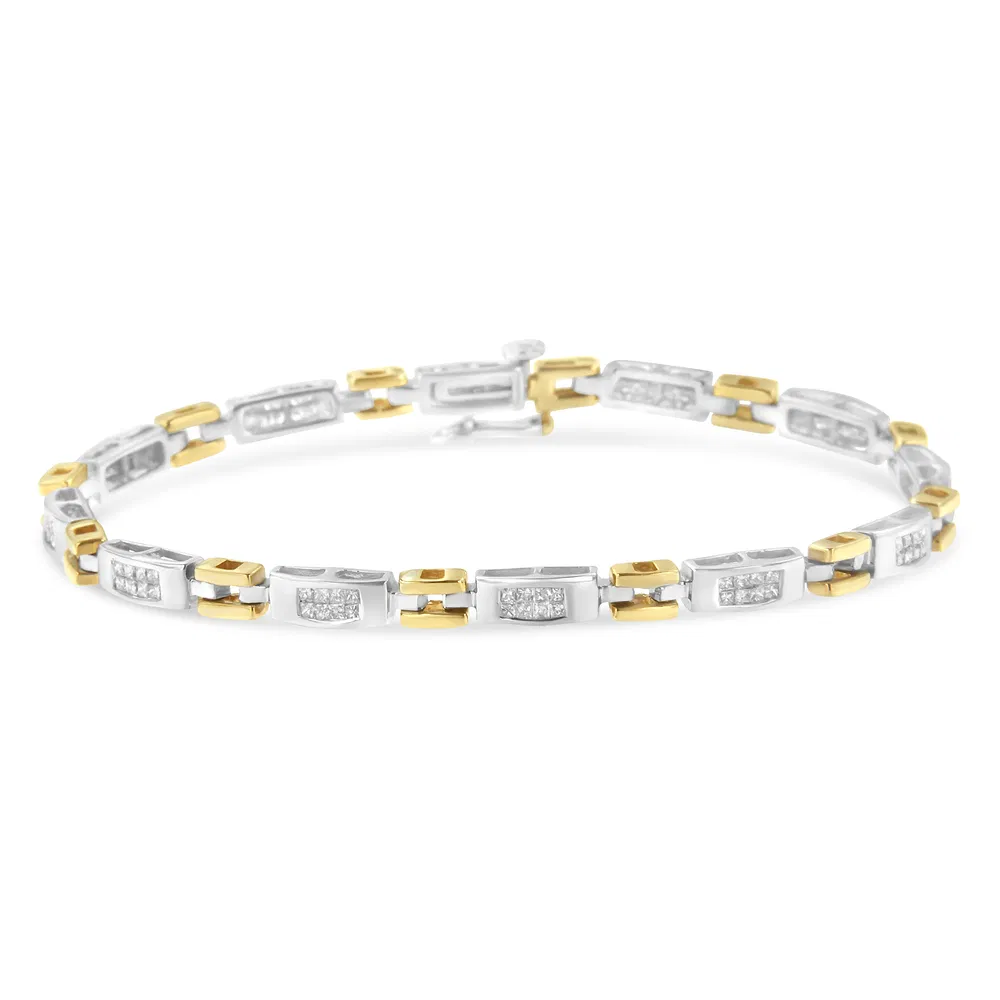 10 Karat Zwei-Ton Gold Princess Cut Diamond Geo Link Armband (1.00 cttw, H-I Farbe, SI1 - SI2 Klarheit)