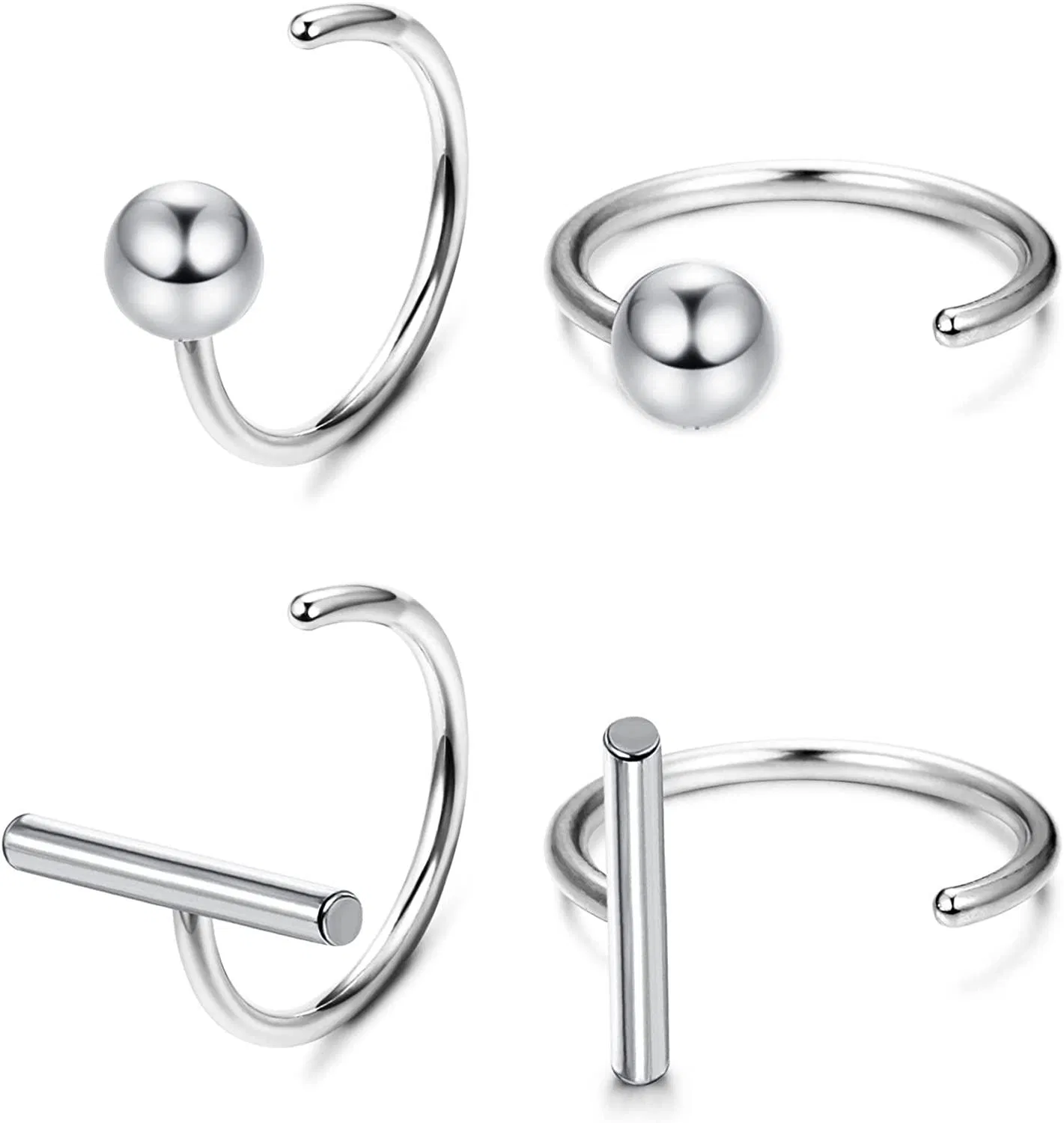 2 Paare 925 Sterling Silber Huggie Studs Ohrringe kleine Halbschleife Ohrringe für Frauen Mädchen winzige Knorpel Ohrringe Ball Star Opal Mondstein Ohrringe hypoallergener Nasen Piercing Ring 20G
