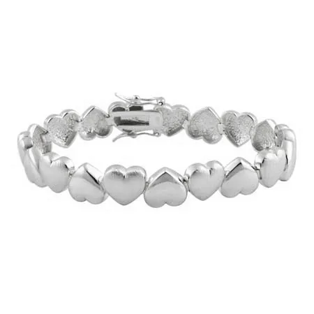 Sterling Silber Poliert & Brushed Herz Armband