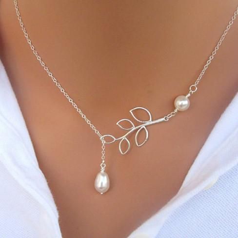Perlen der Freude Lariat Halskette in Weißgold und Gelbgold