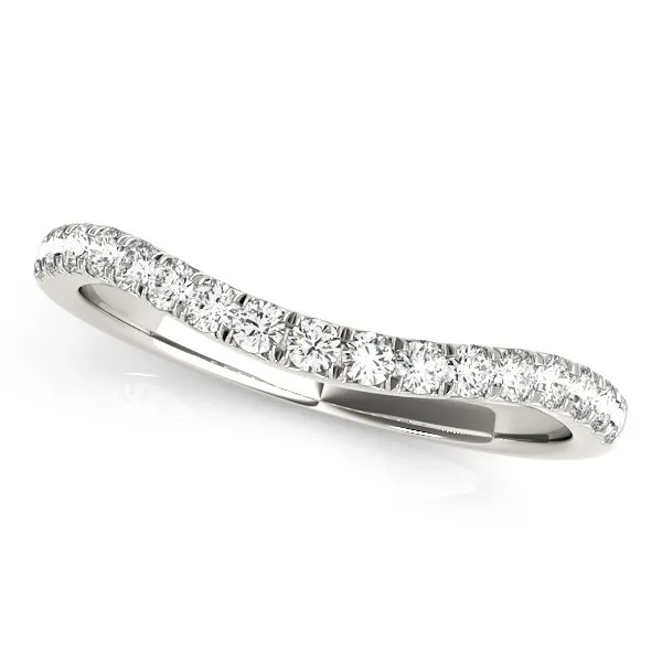 14 Karat Weißgold Pflaster Set Round Diamond Curved Wedding Band (1 / 4 cttw)