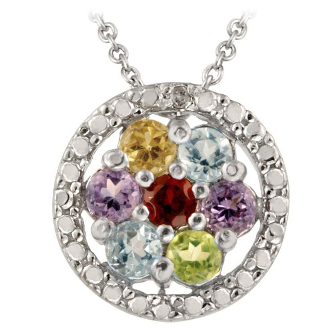 Sterling Silber Multi Edelstein & Diamant Akzent Blumen Anhänger