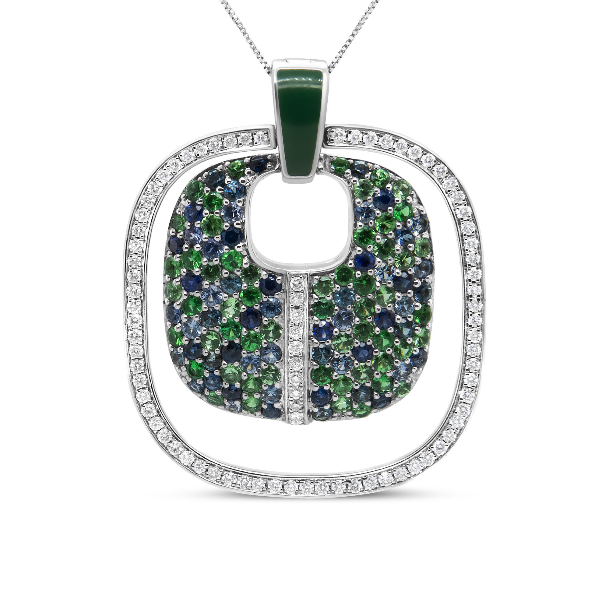 .925 Sterling Silber Grün Emasmel Anhänger mit 1/2 Cttw Diamant, Saphir und Tsavorit Openwork Statement 18