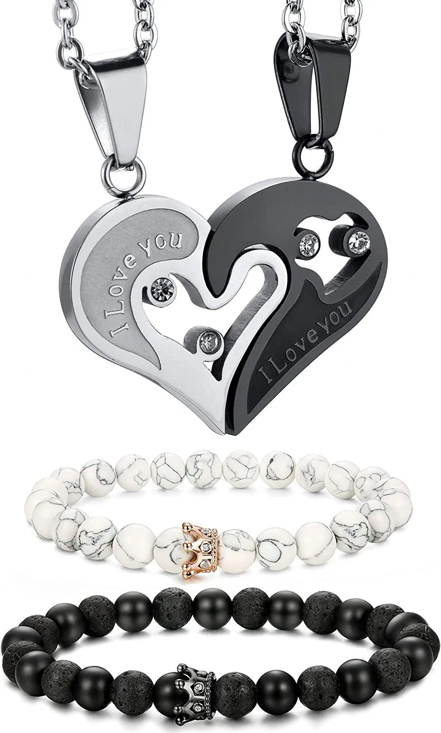 4pcs Paar Halskette Armbänder Matching Set für Frauen Männer Paar Herz Anhänger Halskette Perle Sein & Ihre Armbänder Paar Valentinstag Geschenke Set