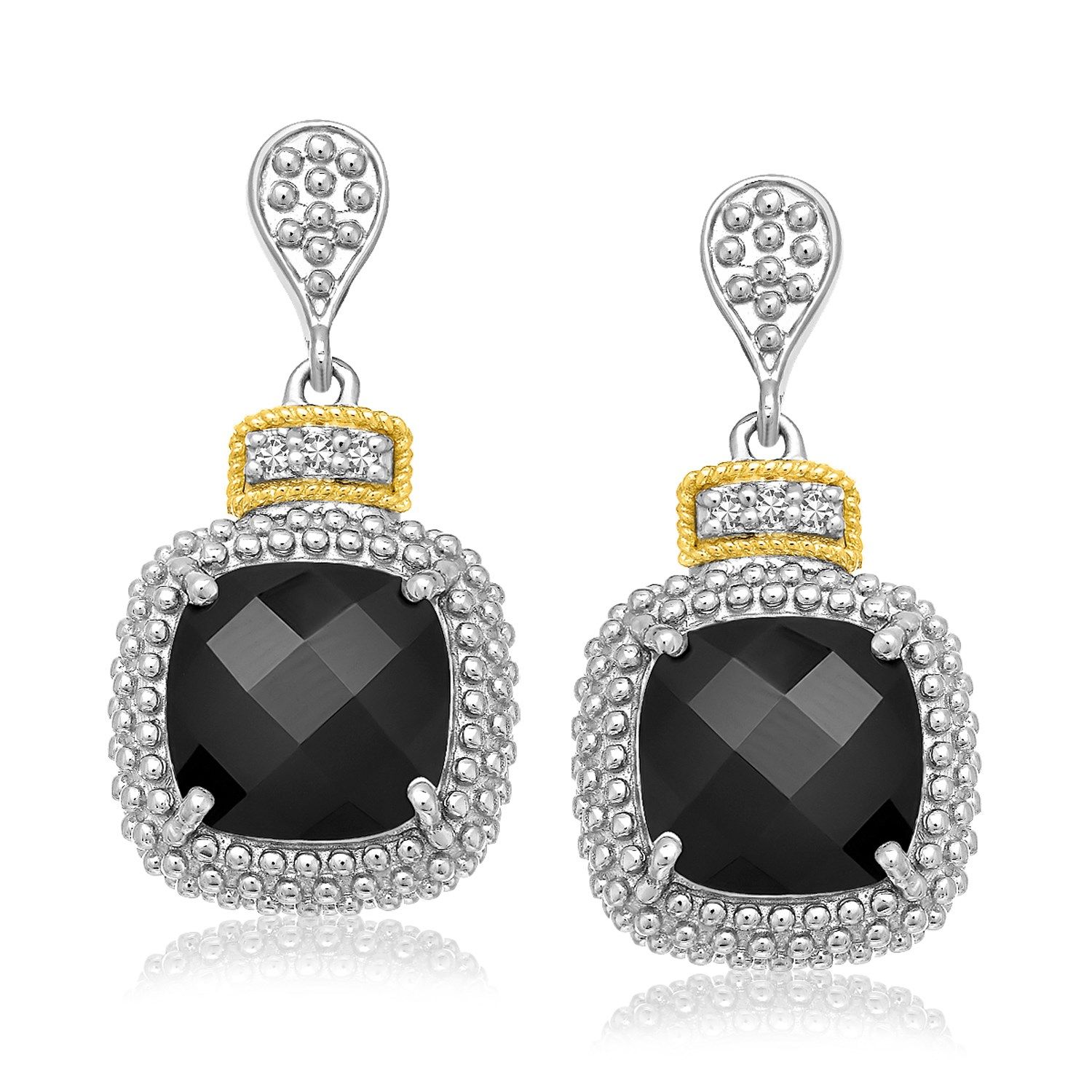 18 Karat Gelbgold & Sterling Silber Schwarz Onyx & Diamant Ohrringe (.05cttw)