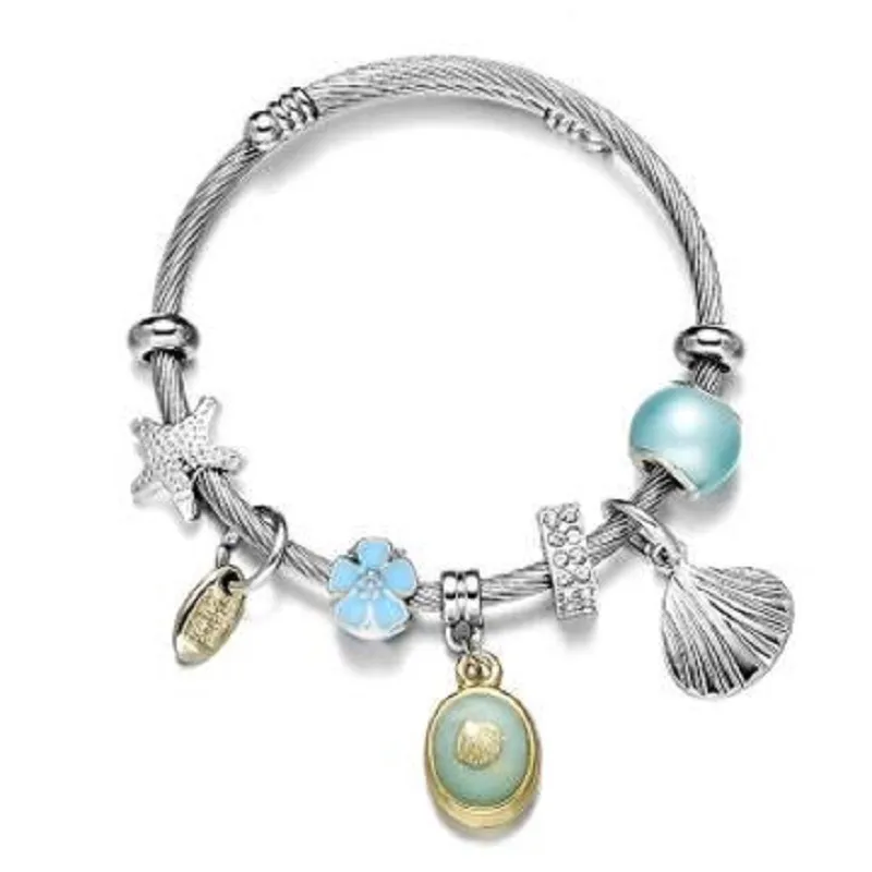 Armband Sea Shell Charm Wrap Silber Mode Schmuck Edelstahl Armband für Frauen