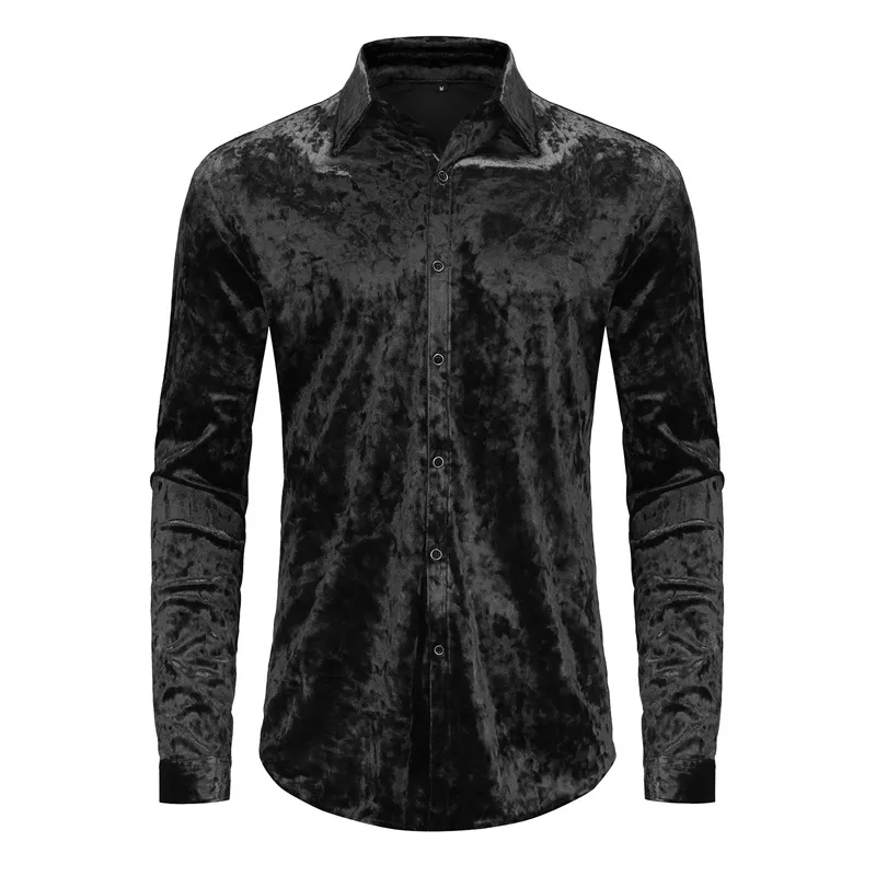 Herren Kleid Shirts Velvet Long Sleeve Shirts