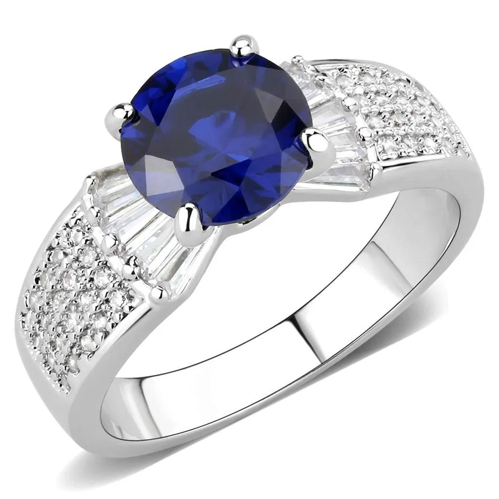 3W1562 - Rhodium-Messing - Ring mit synthetischem Spinel in London Blue
