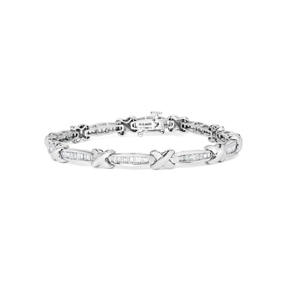 14 Karat Weißgold Baguette-Cut Diamant X-Link Armband (2.00 cttw, H-I Farbe, I1 - I2 Klarheit)