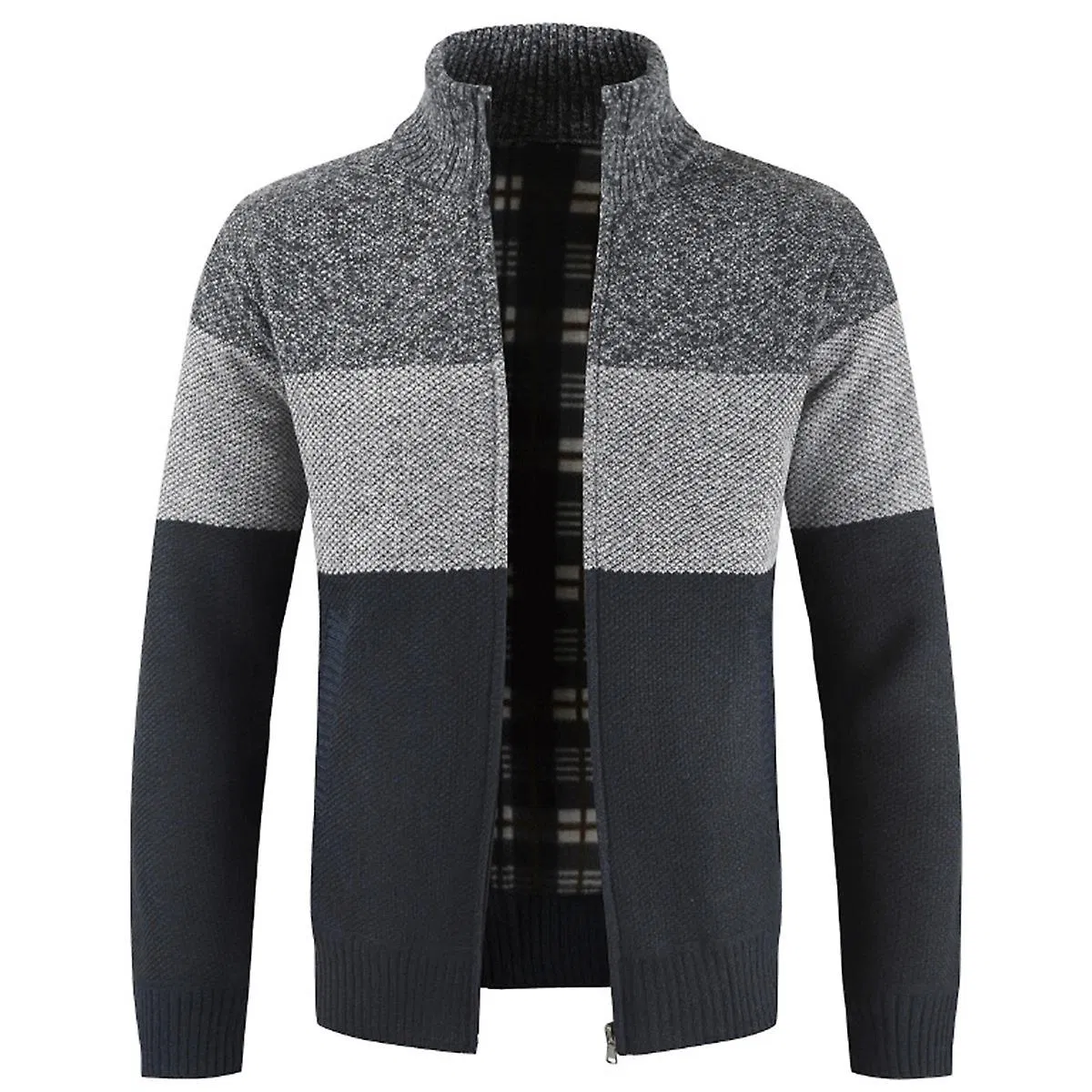 Männer Colorblocked Stand Collar Cardigan Sweater