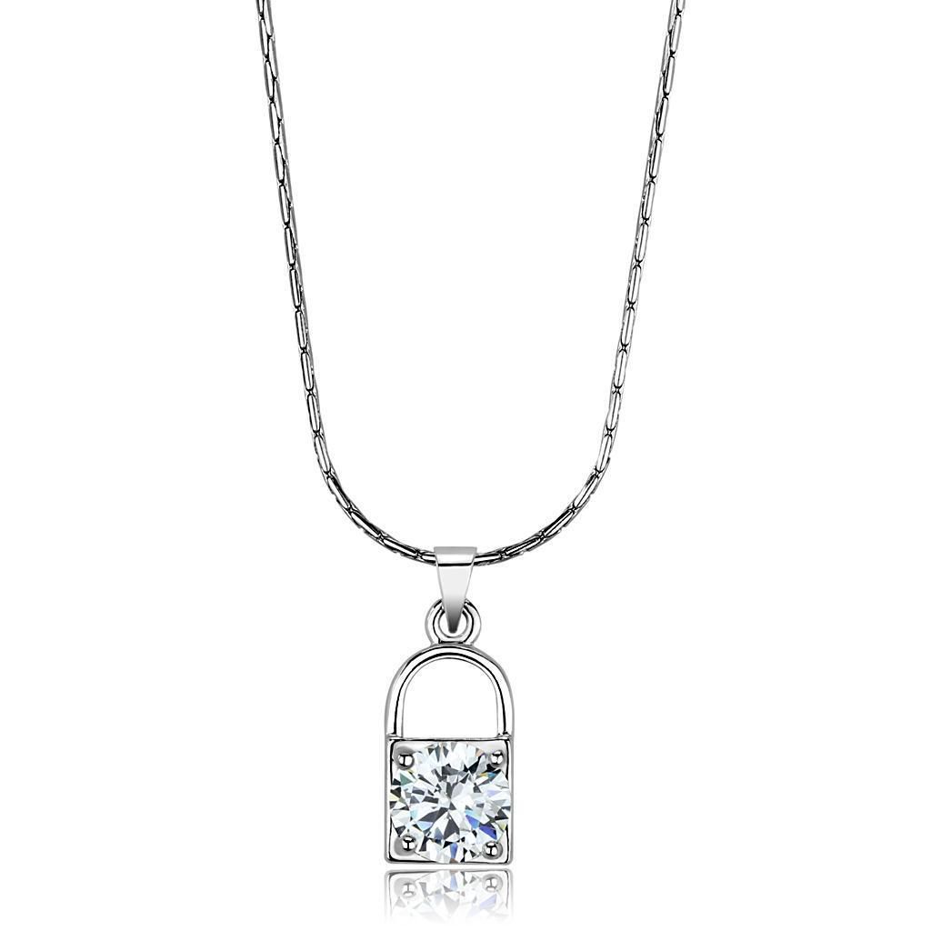 LO4150 - Rhodium-Messing - Kette Anhänger mit AAA-Klasse CZ in Clear