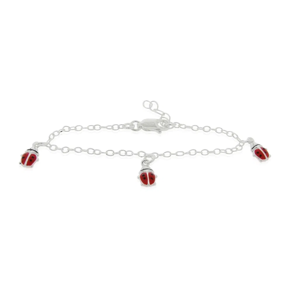 Sterling Silber Rot Emaille Ladybug Baby Armband