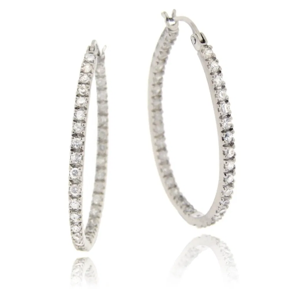 Sterling Silber 2ct Weiße Topaz 33mm Oval Hoop Ohrringe