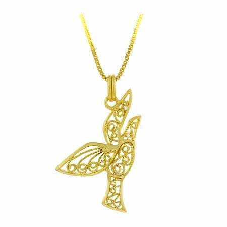 18 Karat Gold über Sterling Silber Filigree Dove Anhänger