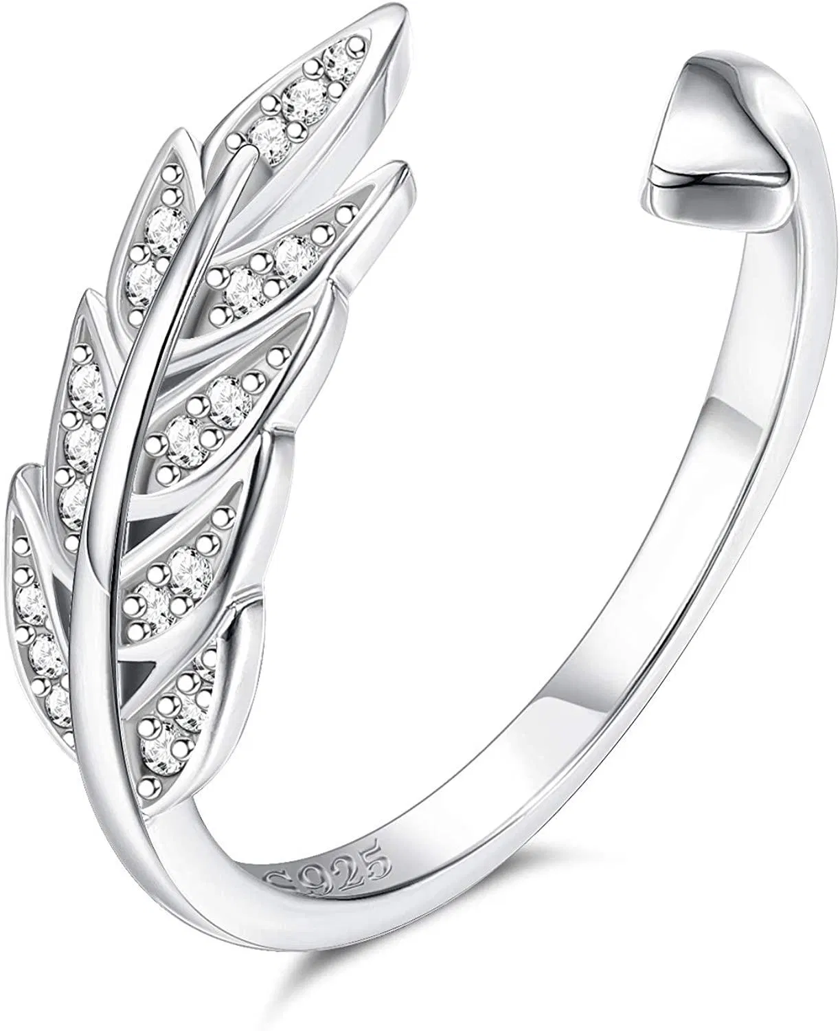 925 Sterling Federring für Frauen Mädchen Engel Flügel verstellbarer offener Ring Gefieder Finger Kubik Zirkonia Ring Verlobung Ewigkeit Ring Valentinstag