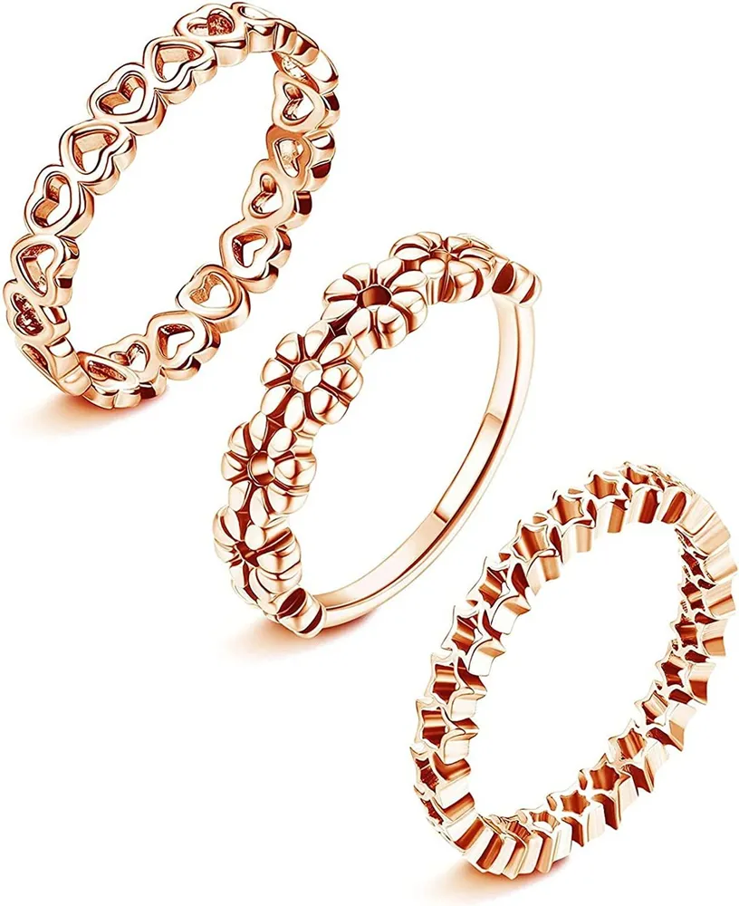 3pcs Edelstahl Stackable Ringe für Frauen Herzen Daisy Flower Star einfacher Ring Band Dainty Verlobung Hochzeitserklärung Liebe Versprechen Ringe Schmuck Größe 9