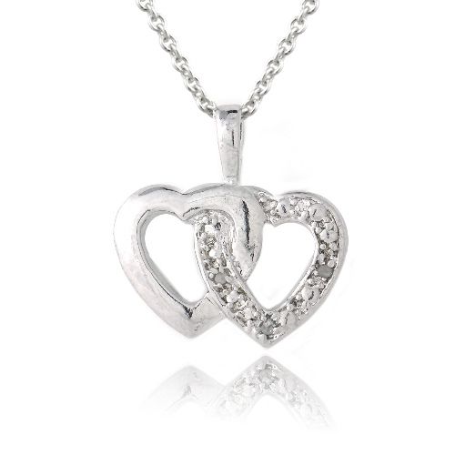 Sterling Silber Diamant Akzent Verflechtung Herz Halskette