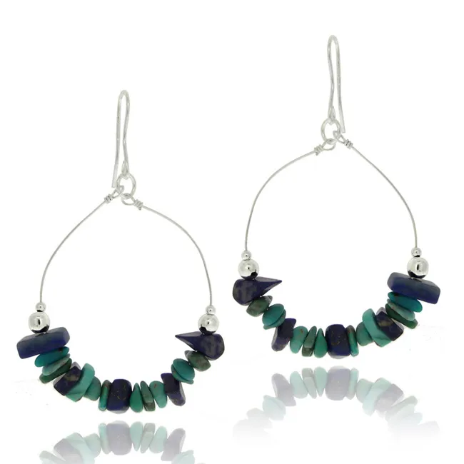 Sterling Silver Denim Lapis & Created Turquoise Chips Ohrringe