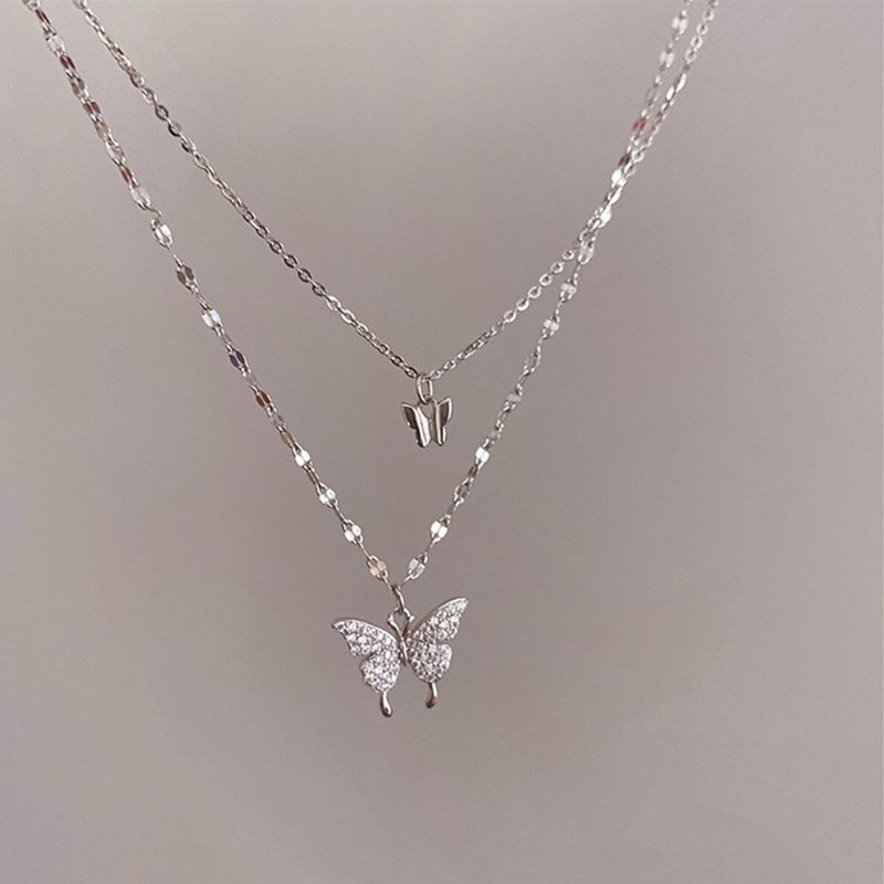 Luxus Halskette für Frauen Schmetterling Halskette glänzende Doppelkette Klavicle Anhänger Jubiläumsgeschenk Schmuck Halskette für Frauen